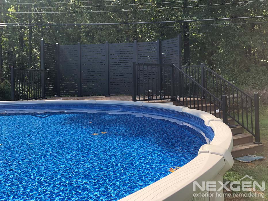 Above ground pool cheap deck with privacy fence