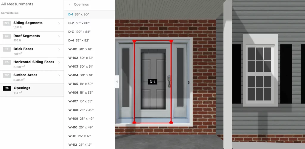 Screen capture of the online design tool showing measurements for various aspects of your home.