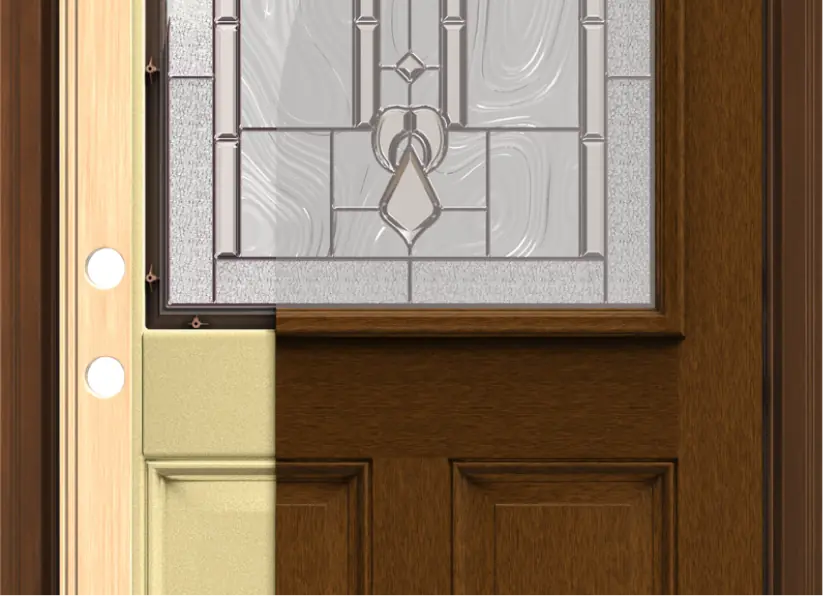 Close-up of door showing two different styles of wood or fiberglass showing off the durability of ThermaTru doors.