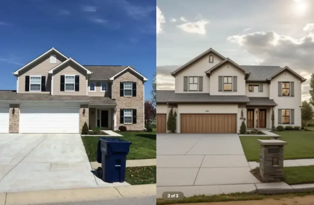 NexGen Remodeling's design tool showing a photo of a home changed to a farmhouse style with additional options to inspire and bring out your own style.