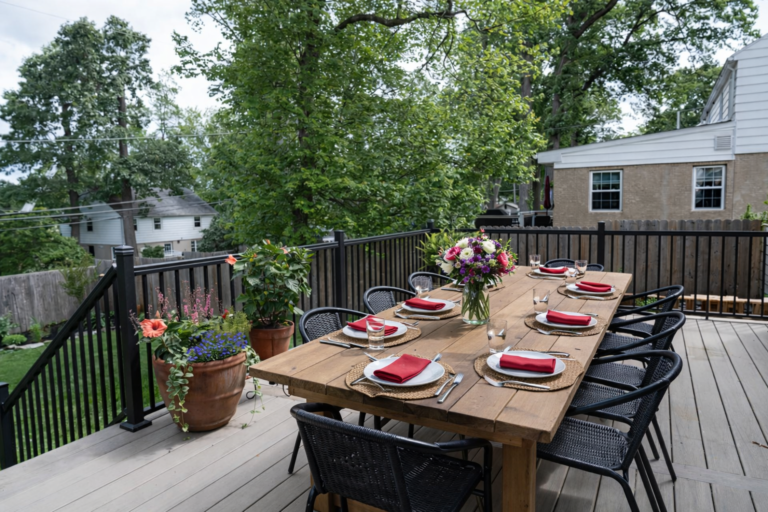 Outdoor dining on a serene deck
